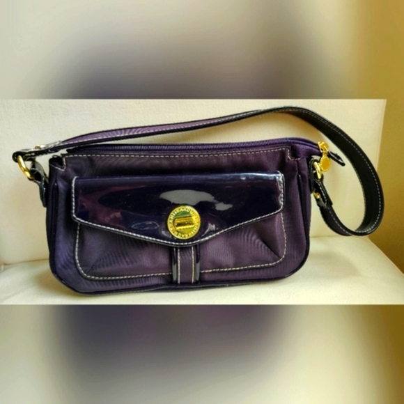 Isaac Mizrahi Small Handbag Purple Eggplant Nylon Patent Leather - Picture 6 of 6